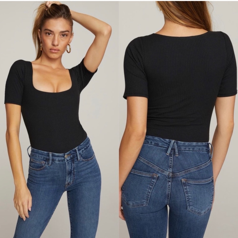 Good American Ribbed Thong Black Bodysuit Size XL